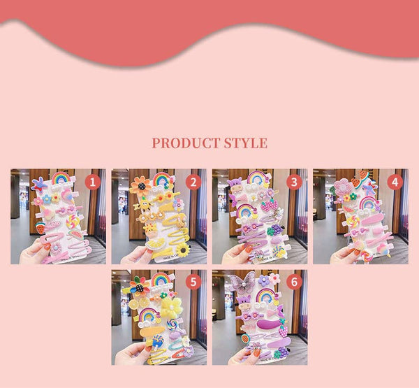 14PCS/Set New Girls Cute Colorful Cartoon Flower Hairpins Kids Lovely Decorate Hair Clips BB Barrettes Fashion Hair Accessories Shelf Bracket