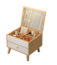Wood Mini Dressing Table, Small Dresser Table Makeup Vanity With Mirror And Cosmetic Storage Stylish Modern Design For Bedroom Bay Window Dresser Cabinet (Beige)