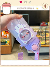 Kids Water Bottle With Straw Sealed Flip Top Lid Bottle Large Capacity 700ml Cute Cartoon Design Beverage Containers Clear Water Bottle With Removable Shoulder Strap Water Bottle For Kids