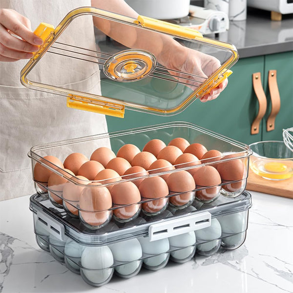 24 Grid Egg Box With Sealed Lid, Plastic Egg Holder For Refrigerator Storage, Stackable Egg Tray Container With Time Record, Keep Fresh, Kitchen Organizer