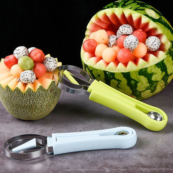 Oncaarnival 4 in 1 Stainless Steel Melon Baller Seed Remover, Sorbet Dessert Ball Spoon, Fruit Digging Spoon, Double Sided Fruit Scooper, Watermelon Baller Scoop(Green)