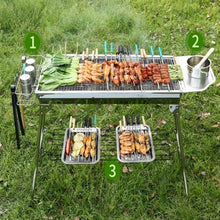 Oncarnival Portable Folding Charcoal BBQ Grill Stainless Steel Thickened Barbeque Grill Home Garden Backyard Tailgate Party Camping Picnic Cooking Large Silver