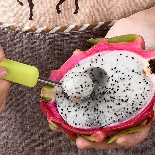 Oncaarnival 4 in 1 Stainless Steel Melon Baller Seed Remover, Sorbet Dessert Ball Spoon, Fruit Digging Spoon, Double Sided Fruit Scooper, Watermelon Baller Scoop(Green)