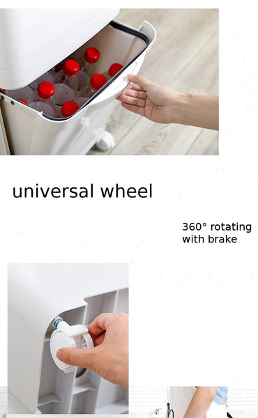 Kitchen Trash Can With Wheel, Open-Top - Recycle Sorting Bin for Household Dry and Wet Waste Separation, Classification
