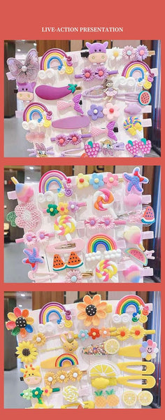 14-Piece Girls Flower Hairpins Set – Cute Colorful Cartoon Hair Clips & BB Barrettes
