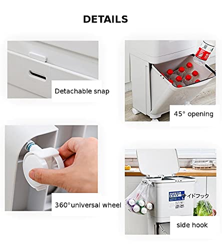 Kitchen Trash Can With Wheel, Open-Top - Recycle Sorting Bin for Household Dry and Wet Waste Separation, Classification