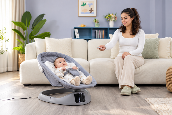 Deluxe Baby Swing Chair with 5 Rocking Speeds, Cry Detection, Bluetooth & Remote Control