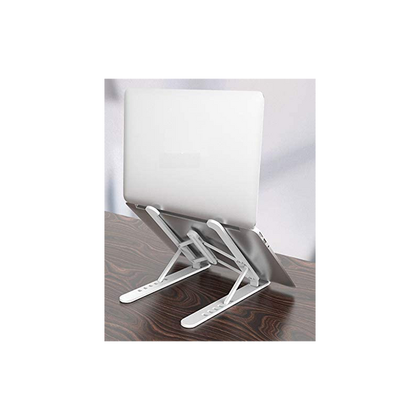 Foldable Height Adjustable Plastic Laptop Stand Holder Overheat Protection Portable Desktop Holder Compatible for All Laptops Upto 15.6cm - White