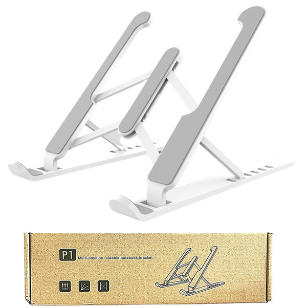 Foldable Height Adjustable Plastic Laptop Stand Holder Overheat Protection Portable Desktop Holder Compatible for All Laptops Upto 15.6cm - White