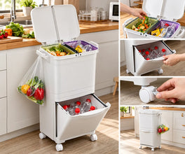 Kitchen Trash Can With Wheel, Open-Top - Recycle Sorting Bin for Household Dry and Wet Waste Separation, Classification