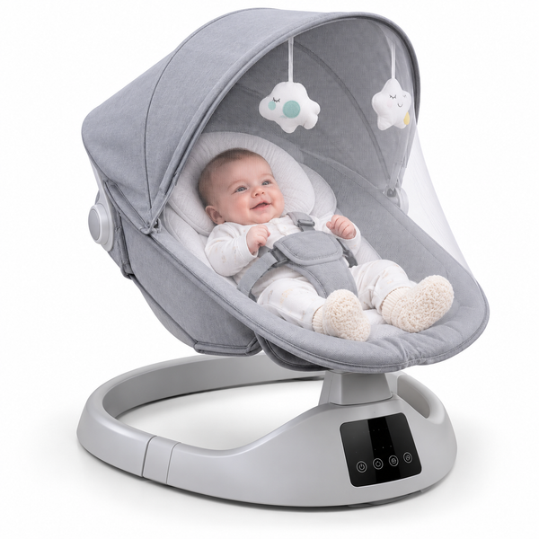 4-in-1 Deluxe Baby Swing Chair with 5 Rocking Speeds, Cry Detection, Remote Control, Bluetooth, 11 Lullabies, Adjustable Backrest, 5-Point Safety Harness & Mosquito Net Canopy