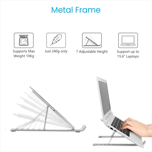 Foldable Height Adjustable Metal Frame Laptop Stand, Ergonomic, Overheating Protection for Laptops, All Laptops & Macbooks