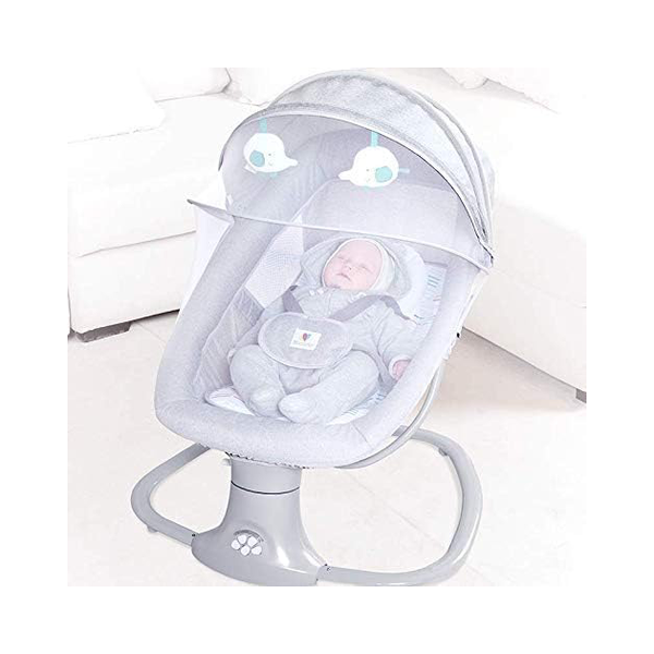 ONCARNIVAL Beautiful Newborn Baby Electric Swing Rocker, with Full Round Support, Strong and Stable. Comes with Mosquito net, Toys, Remote Control & Bluetooth connectivity for Babies (Green)