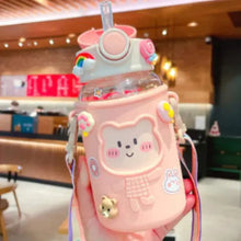 Cute Bear Straw Water Bottles 620ML Kid's Drinking Water Bottle with Silicone Bag