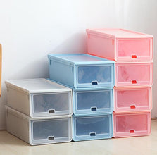 4Pcs Shoes Storage Box Stackable Foldable Plastic Shoes Holder Cabinet Transparent Shoes Organizer Case Clear Drawer, 32.5X22.5X13.5 Cm
