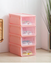 4Pcs Shoes Storage Box Stackable Foldable Plastic Shoes Holder Cabinet Transparent Shoes Organizer Case Clear Drawer, 32.5X22.5X13.5 Cm