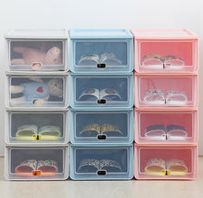 4Pcs Shoes Storage Box Stackable Foldable Plastic Shoes Holder Cabinet Transparent Shoes Organizer Case Clear Drawer, 32.5X22.5X13.5 Cm