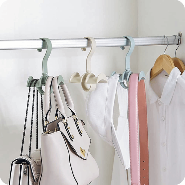 ONCARNIVAL Rotating Handbag Hanger Rack Closet Storage Organizer Hooks for Bag Belt Tie Scarf (Set of 4)(Polypropylene,White)